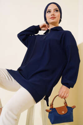 Fitilli Sweatshirt Lacivert - Tunik