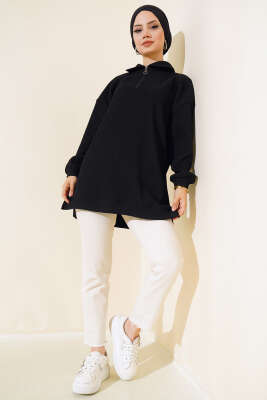 Fitilli Sweatshirt Siyah - Tunik