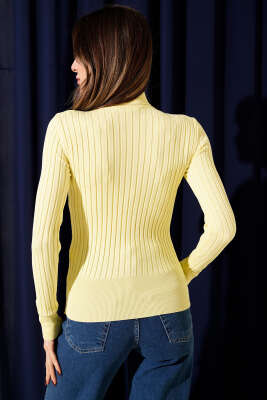 Fitilli Tam Balıkçı Yaka Triko Kazak Sarı - Kadın Giyim Modelleri