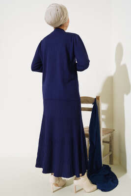 Fitilli Taşlı Triko Etekli İkili Takım Lacivert - Triko İkili Takım