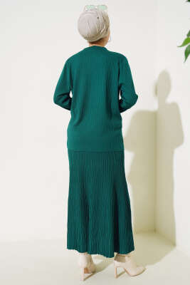 Fitilli Taşlı Triko Etekli İkili Takım Zümrüt - Triko İkili Takım