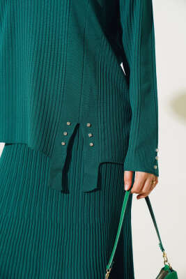 Fitilli Taşlı Triko Etekli İkili Takım Zümrüt - Triko İkili Takım