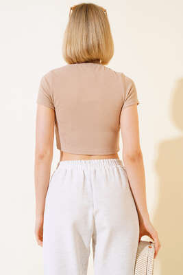 Fitilli Triko Crop Latte - Kadın Giyim Modelleri