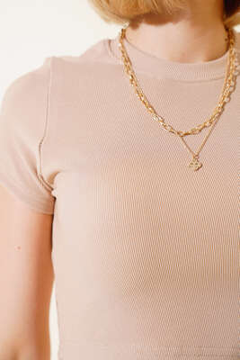 Fitilli Triko Crop Latte - Kadın Giyim Modelleri