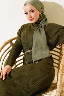 Fitilli Triko Elbise Haki