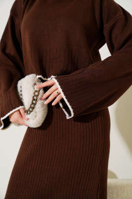 Fitilli Triko Kazak Jile İkili Takım Kahve - Triko İkili Takım