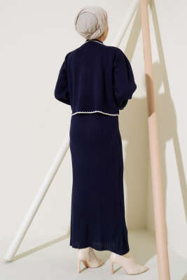 Fitilli Triko Kazak Jile İkili Takım Lacivert - Triko İkili Takım