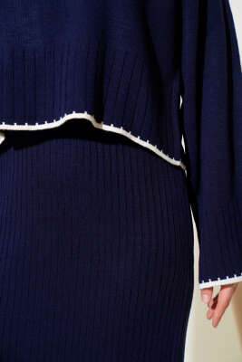 Fitilli Triko Kazak Jile İkili Takım Lacivert - Triko İkili Takım