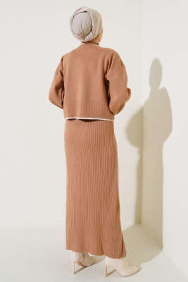 Fitilli Triko Kazak Jile İkili Takım Latte - Triko İkili Takım