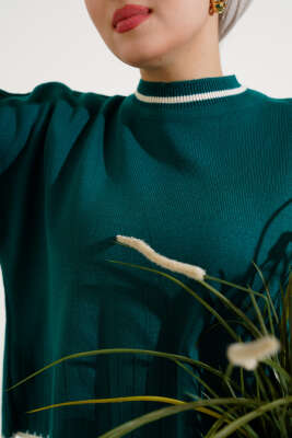 Fitilli Triko Kazak Jile İkili Takım Zümrüt - Triko İkili Takım