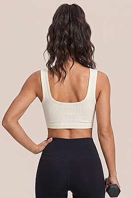 Fitilli U Kesim Büstiyer Ekru - Sporcu Sütyeni 