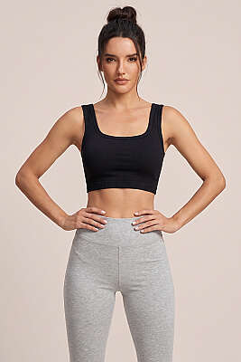 Fitilli U Kesim Büstiyer Siyah - Sporcu Sütyeni 