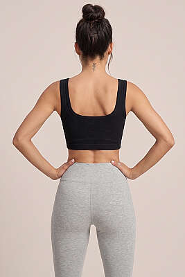 Fitilli U Kesim Büstiyer Siyah - Sporcu Sütyeni 