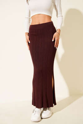 Fitilli Yan Yırtmaçlı Triko Etek Burgonya - Yılın Fırsatı