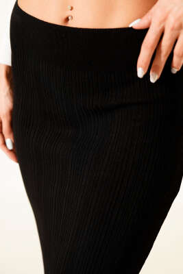 Fitilli Yan Yırtmaçlı Triko Etek Siyah - Yılın Fırsatı