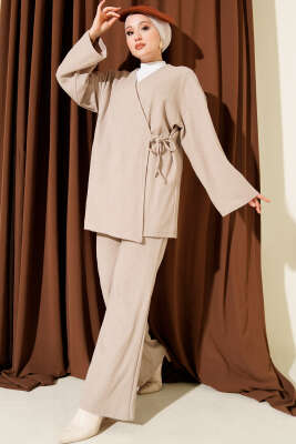 Fitilli Yandan İp Bağcıklı Kaşe İkili Takım Bej - SAS