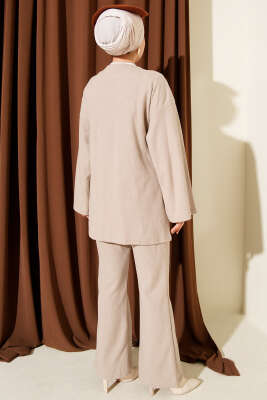 Fitilli Yandan İp Bağcıklı Kaşe İkili Takım Bej - İkili Takım