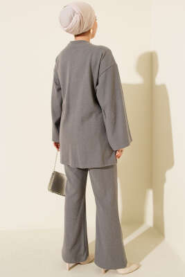 Fitilli Yandan İp Bağcıklı Kaşe İkili Takım Gri - İkili Takım