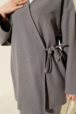 Fitilli Yandan İp Bağcıklı Kaşe İkili Takım Gri - İkili Takım