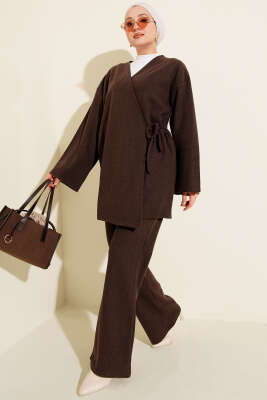 Fitilli Yandan İp Bağcıklı Kaşe İkili Takım Kahve - SAS