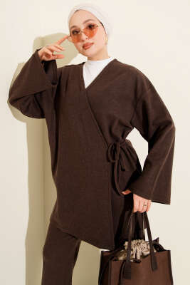 Fitilli Yandan İp Bağcıklı Kaşe İkili Takım Kahve - İkili Takım