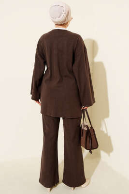 Fitilli Yandan İp Bağcıklı Kaşe İkili Takım Kahve - İkili Takım