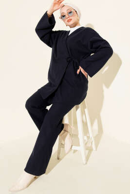 Fitilli Yandan İp Bağcıklı Kaşe İkili Takım Lacivert - SAS