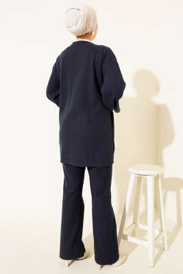 Fitilli Yandan İp Bağcıklı Kaşe İkili Takım Lacivert - İkili Takım