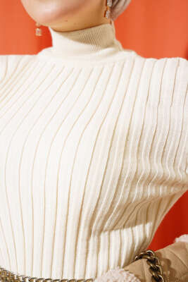 Fitilli Yarım Balıkçı Triko Elbise Taş - Tesettür Elbise