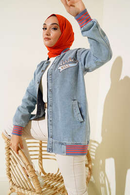 Athletic Yazı nakışlı Kot Ceket Kot Mavisi - FİXAY