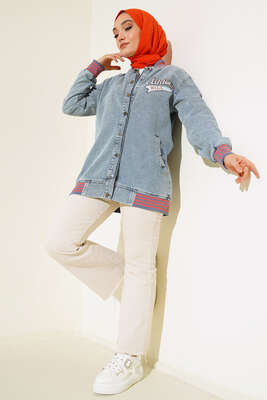 Athletic Yazı nakışlı Kot Ceket Kot Mavisi - Ceket