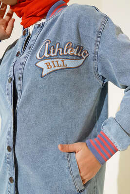 Athletic Yazı nakışlı Kot Ceket Kot Mavisi - Ceket