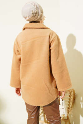 Önü Bağcıklı Keçe Ceket Latte - Ceket