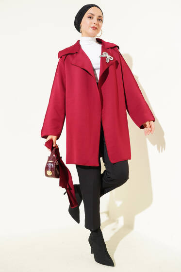Fiyonk Bronşlu Ters Dikiş Detaylı Ceket Bordo - Ceket