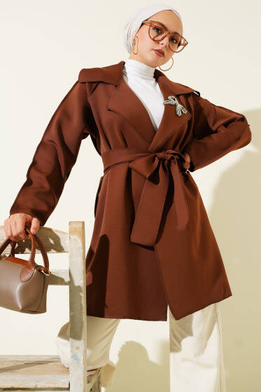 Fiyonk Bronşlu Ters Dikiş Detaylı Ceket Kahve - Ceket