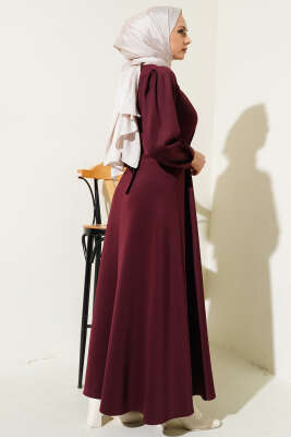 Fiyonk Broşlu Scuba Elbise Mürdüm - Tesettür Elbise