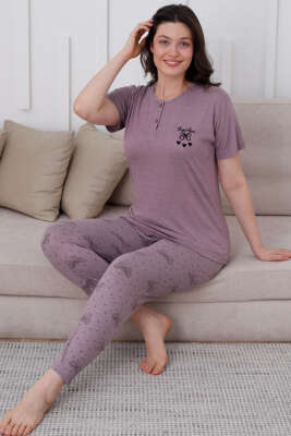Fiyonk Desen Düğmeli Pijama Takım Leylak 