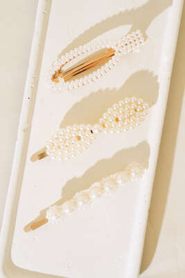 Fiyonk Desen İncili Toka Set Gold - Toka