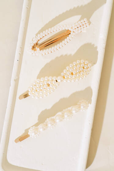 Fiyonk Desen İncili Toka Set Gold - Toka