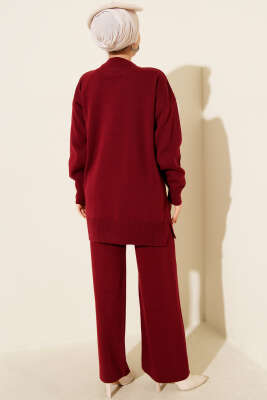 Fiyonk Desenli İncili Triko İkili Takım Bordo - İkili Takım