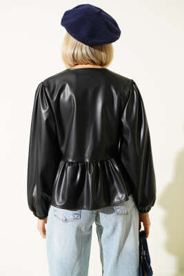 Fiyonk Detaylı Deri Ceket Siyah - Kadın Giyim Modelleri