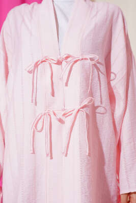 Fiyonk Detaylı Düğmeli Kimono Pembe - Dış Giyim&Mont