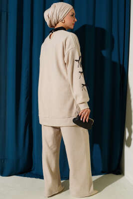 Fiyonk Detaylı Kaşe İkili Takım Bej - İkili Takım