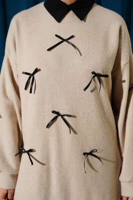 Fiyonk Detaylı Kaşe İkili Takım Bej - İkili Takım