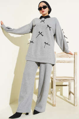 Fiyonk Detaylı Kaşe İkili Takım Gri - NESSİA