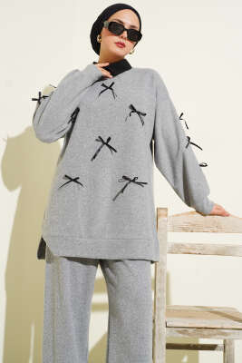 Fiyonk Detaylı Kaşe İkili Takım Gri - İkili Takım