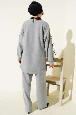 Fiyonk Detaylı Kaşe İkili Takım Gri - İkili Takım