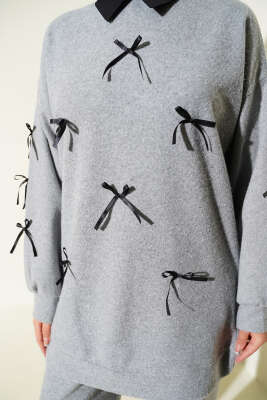 Fiyonk Detaylı Kaşe İkili Takım Gri - İkili Takım