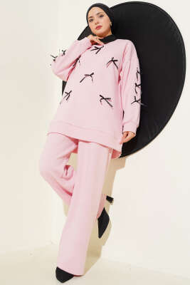Fiyonk Detaylı Kaşe İkili Takım Pembe - NESSİA