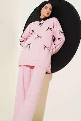 Fiyonk Detaylı Kaşe İkili Takım Pembe - İkili Takım